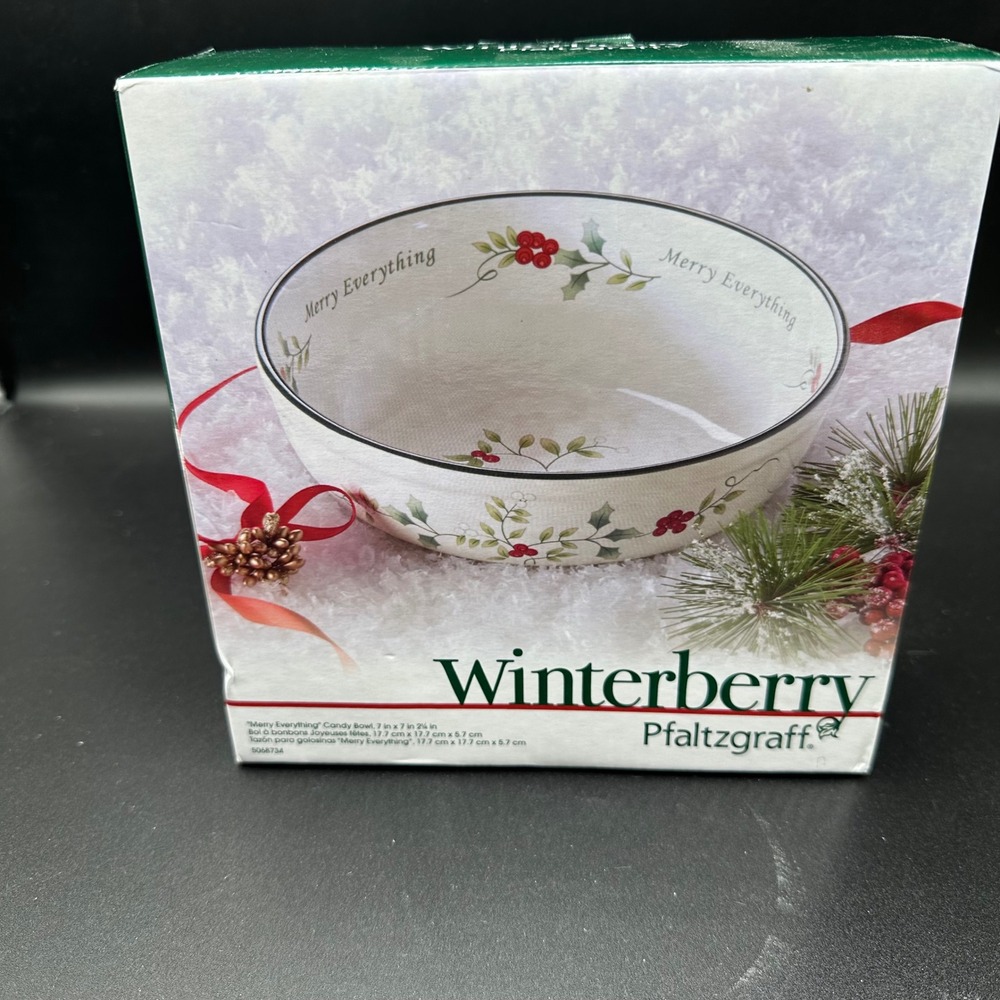 Pfaltzgraff Winterberry Candy‎ Bowl Merry Everything Holiday Serving Christmas